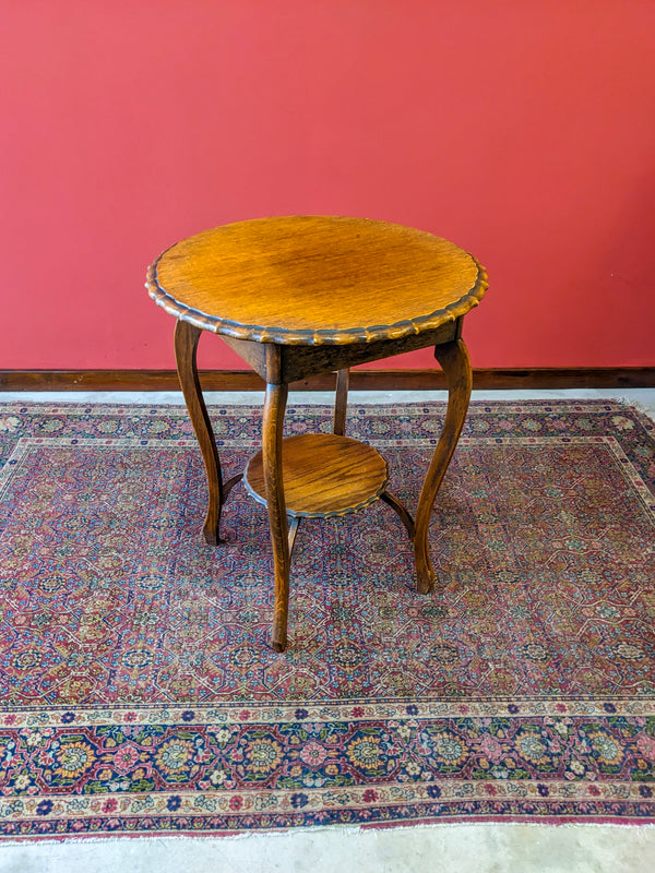 Antique Oak Circular Pie Crust Side Table / Occasional Table