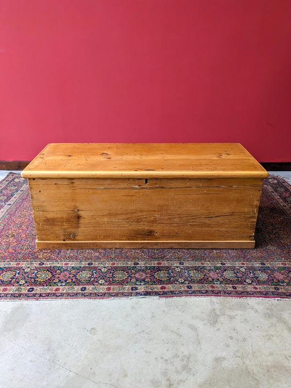 Large Antique Victorian Pine Trunk / Chest / Blanket Box / Coffer / Seat