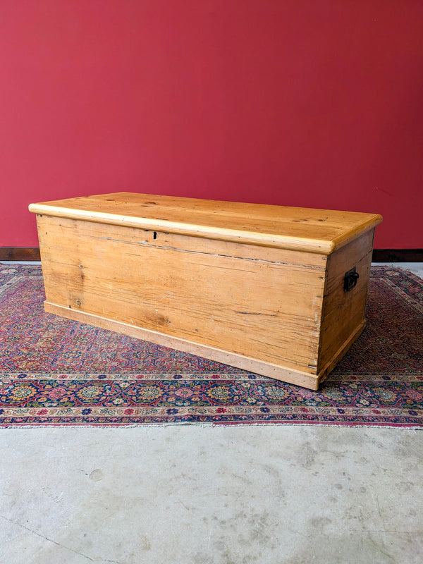 Large Antique Victorian Pine Trunk / Chest / Blanket Box / Coffer / Seat