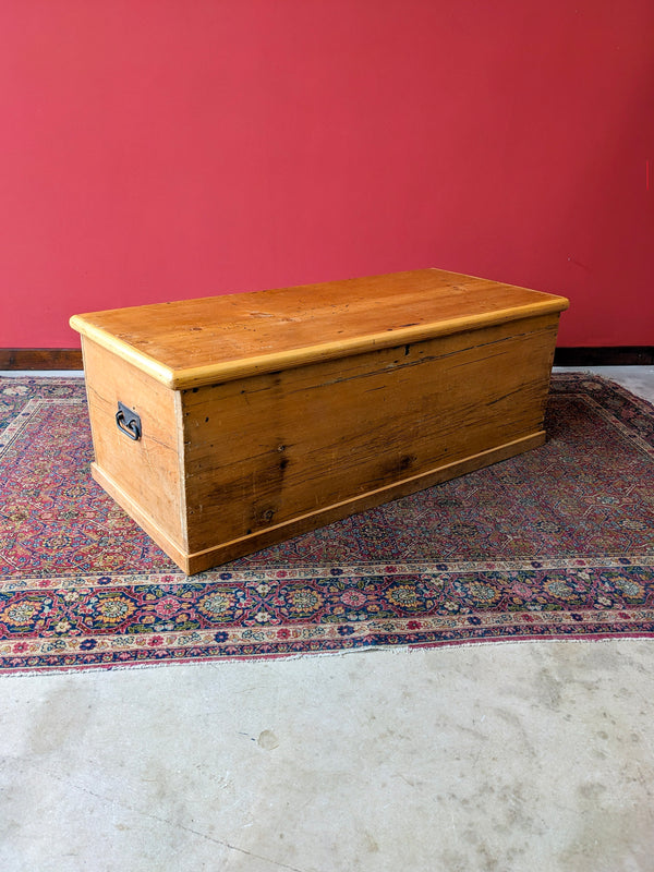 Large Antique Victorian Pine Trunk / Chest / Blanket Box / Coffer / Seat