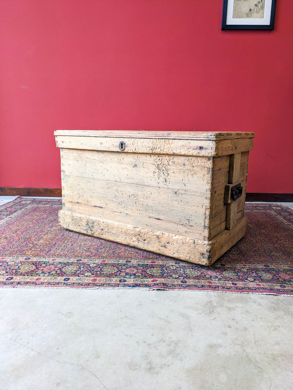 Large Antique Victorian Pine Chest / Trunk / Blanket Box / Coffer