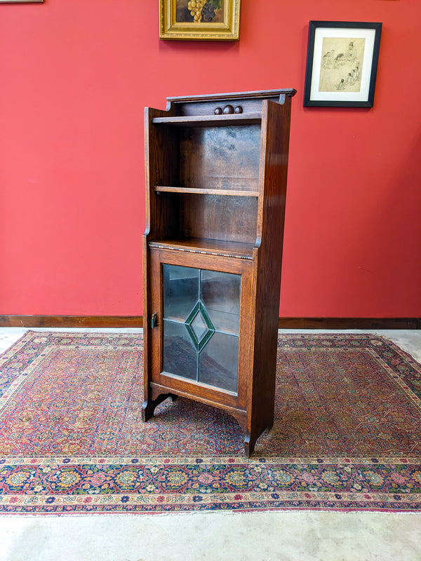 Antique Edwardian Oak Small Bookcase Cabinet