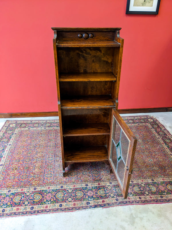 Antique Edwardian Oak Small Bookcase Cabinet