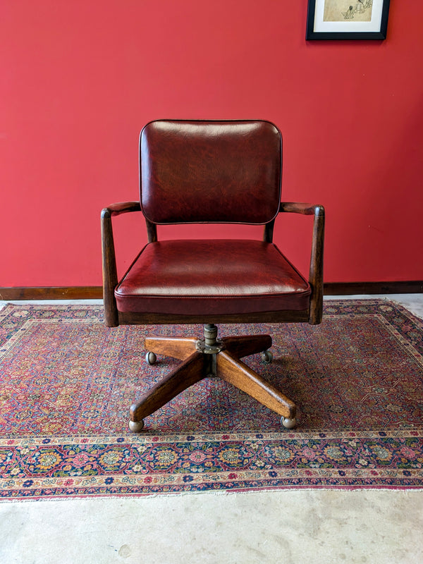 Mid Century Modern Oak Swivel Office Desk Chair by Caplan