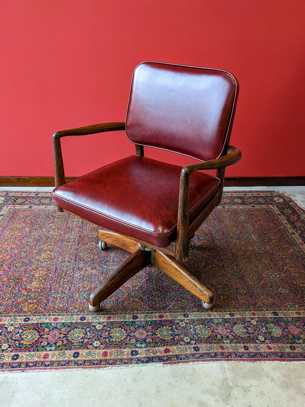 Mid Century Modern Oak Swivel Office Desk Chair by Caplan