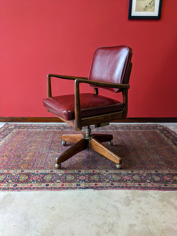 Mid Century Modern Oak Swivel Office Desk Chair by Caplan