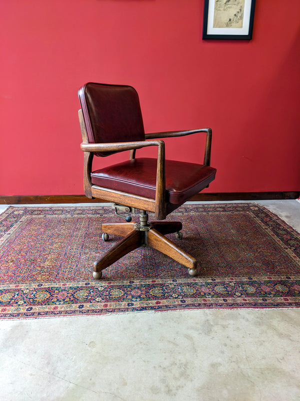 Mid Century Modern Oak Swivel Office Desk Chair by Caplan