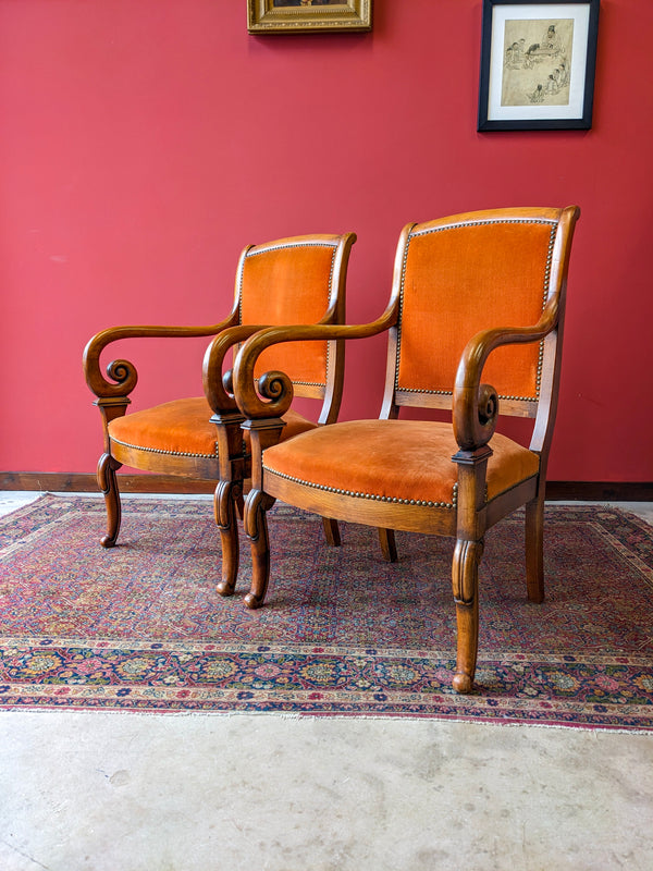 Pair of Antique Walnut French Library Chairs