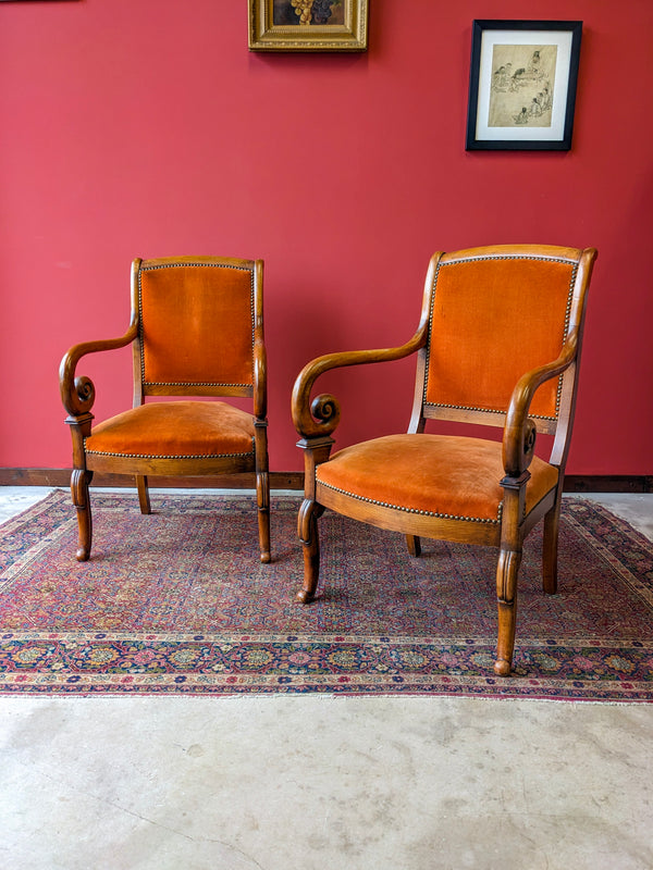 Pair of Antique Walnut French Library Chairs
