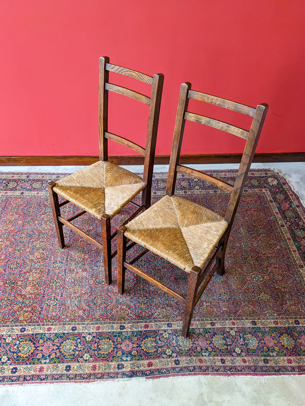 Pair of Antique Arts & Crafts Rush Seat Oak Chairs Circa 1900