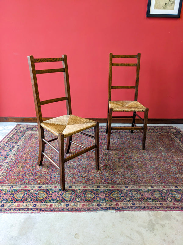 Pair of Antique Arts & Crafts Rush Seat Oak Chairs Circa 1900