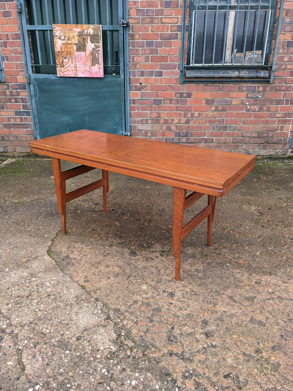 Mid Century Danish Metamorphic Rise & Fall Teak Dining Coffee Table by Trioh