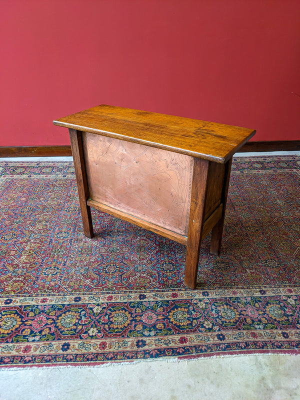 Antique Oak & Copper Risqué Side Table / Bedside