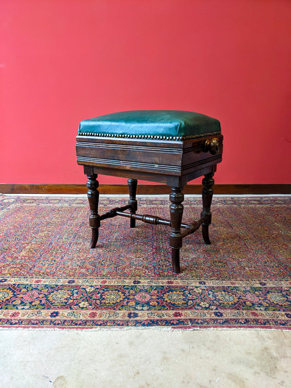 Antique Victorian Mahogany Rise & Fall Leather Seat Piano Stool