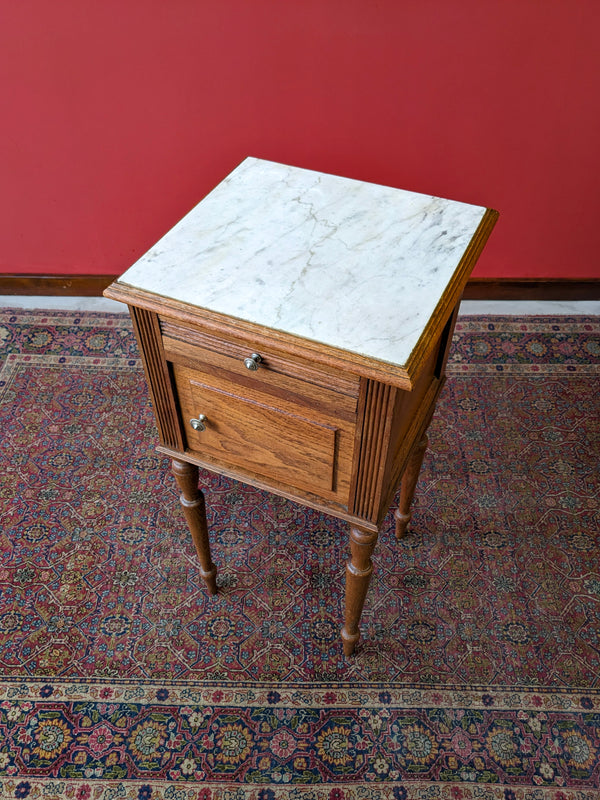 Antique French Walnut Marble Topped Raised Pot Cupboard / Bedside Cabinet