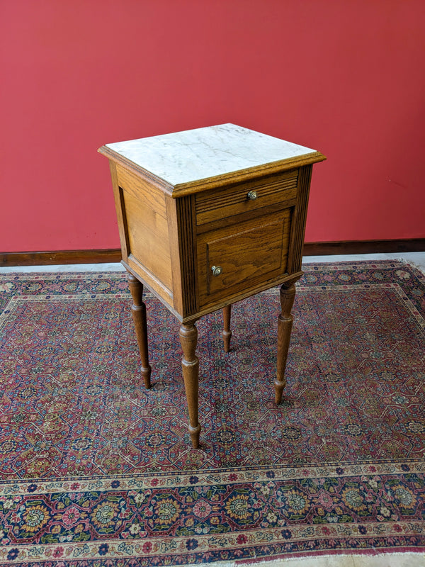 Antique French Walnut Marble Topped Raised Pot Cupboard / Bedside Cabinet