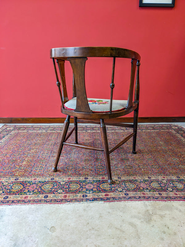 Antique Edwardian Inlaid Mahogany Tapestry Seat Elbow Chair