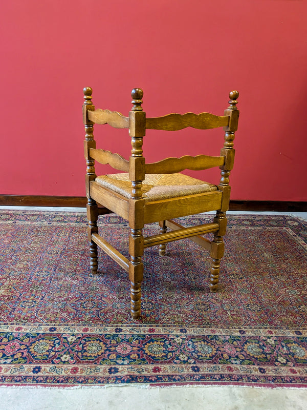 Antique Arts & Crafts Oak Bobbin Leg Corner Chair