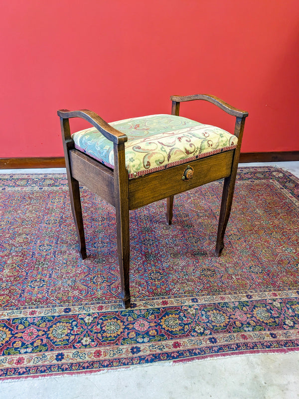 Antique Edwardian Oak Piano Stool / Storage Stool