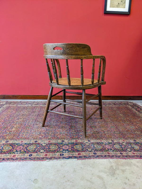 Antique Victorian Spindle Back Oak Captains Armchair