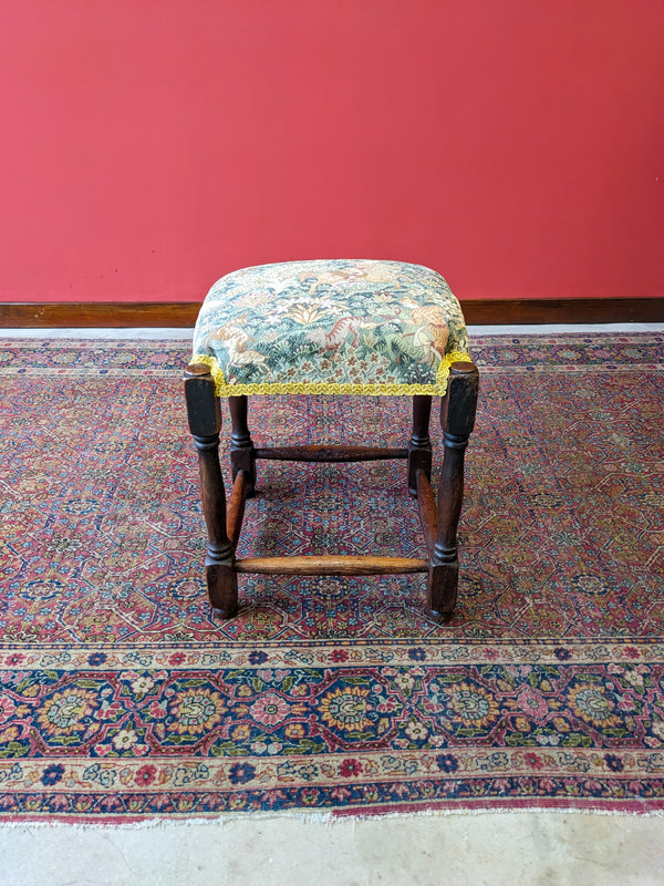 Antique Victorian Oak Upholstered Stool / Footstool