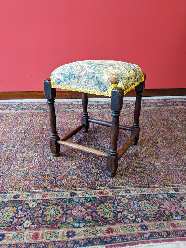 Antique Victorian Oak Upholstered Stool / Footstool