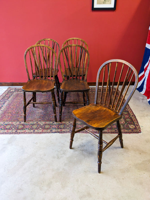 Set of 5 Antique Victorian Elm Spindle Back Dining Chairs