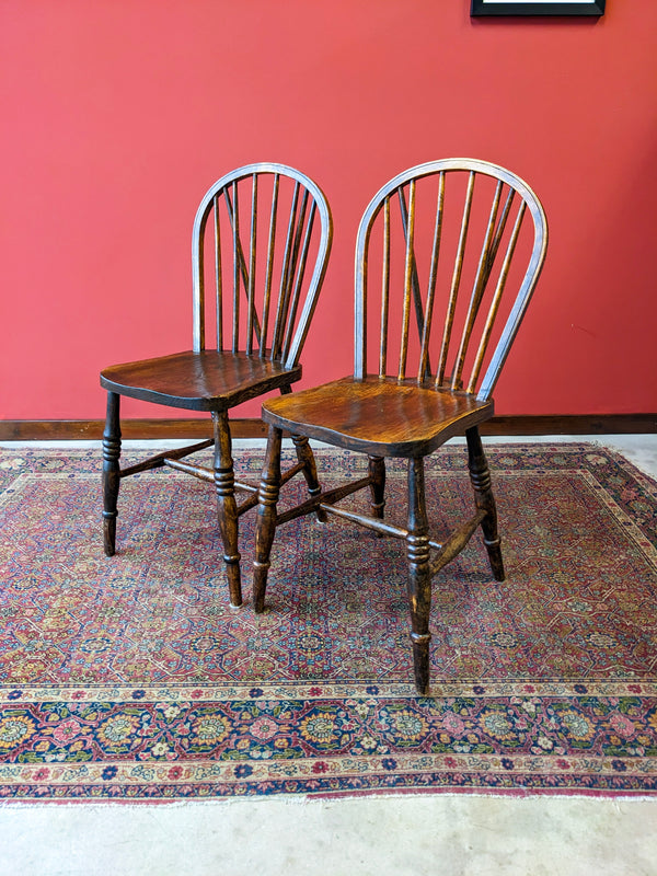 Set of 5 Antique Victorian Elm Spindle Back Dining Chairs