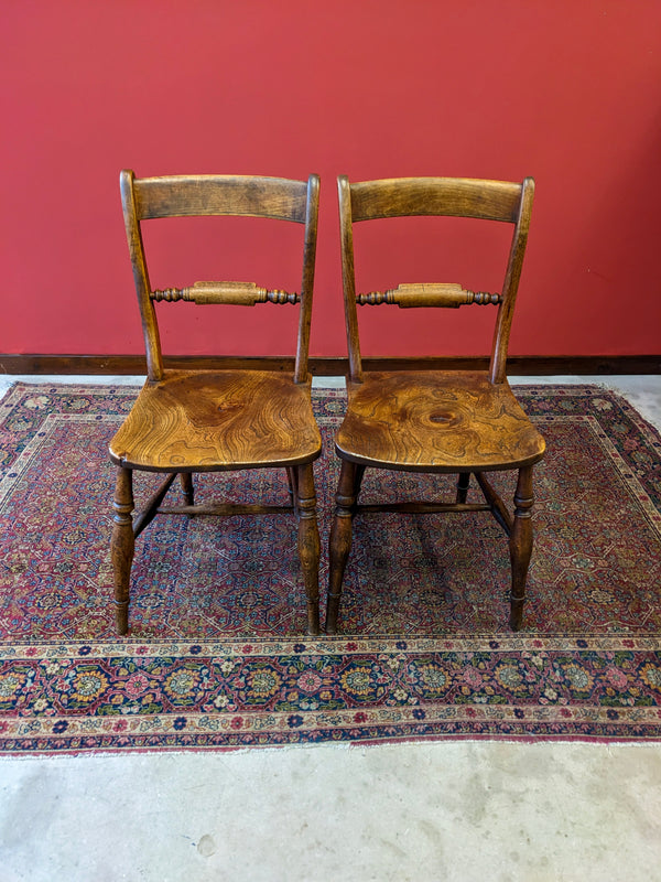 Pair of Antique Mid 19th Century Bar Back Elm Side Chairs