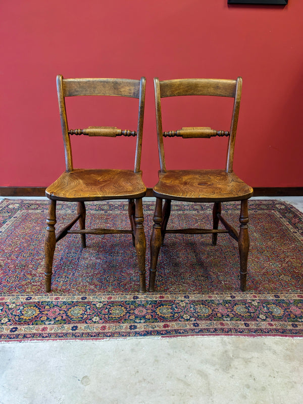 Pair of Antique Mid 19th Century Bar Back Elm Side Chairs