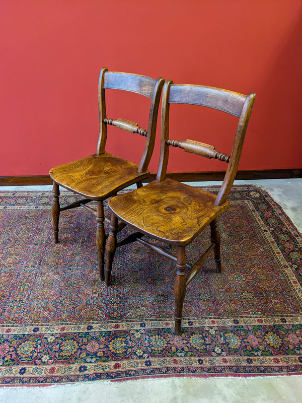 Pair of Antique Mid 19th Century Bar Back Elm Side Chairs