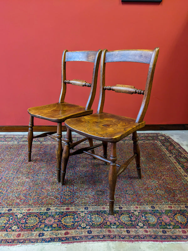 Pair of Antique Mid 19th Century Bar Back Elm Side Chairs