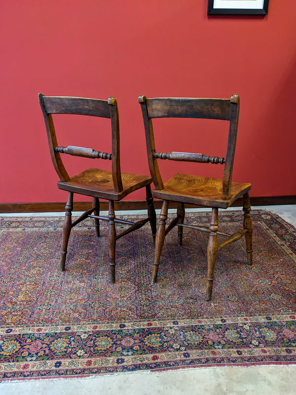 Pair of Antique Mid 19th Century Bar Back Elm Side Chairs