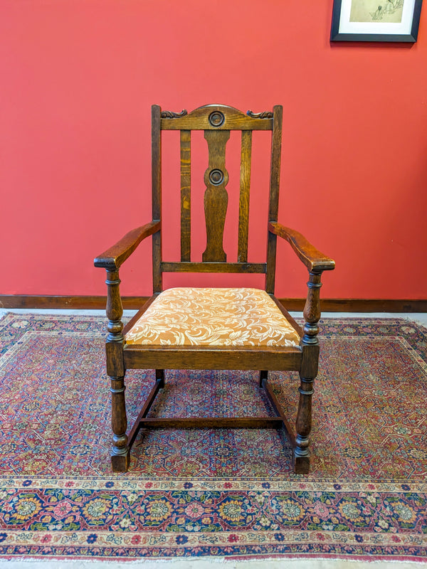 Antique Early 20th Century Oak Throne Chair / Armchair