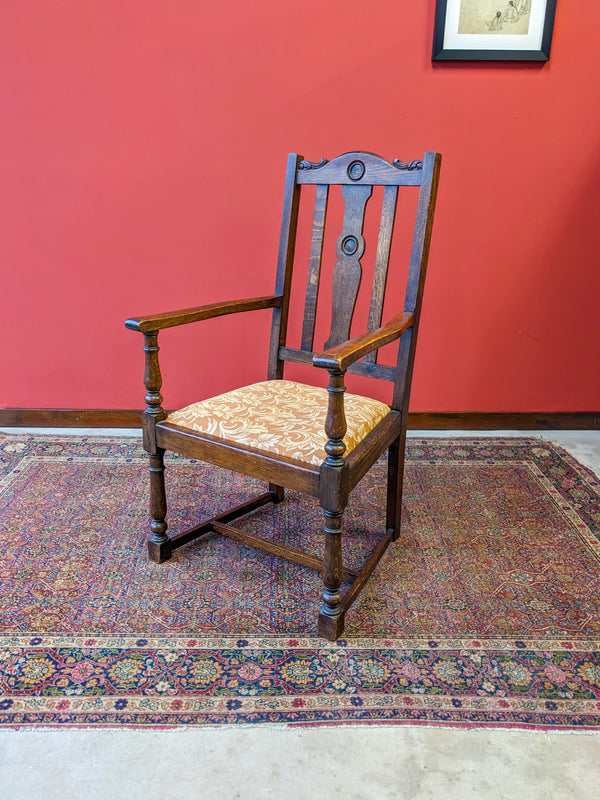 Antique Early 20th Century Oak Throne Chair / Armchair