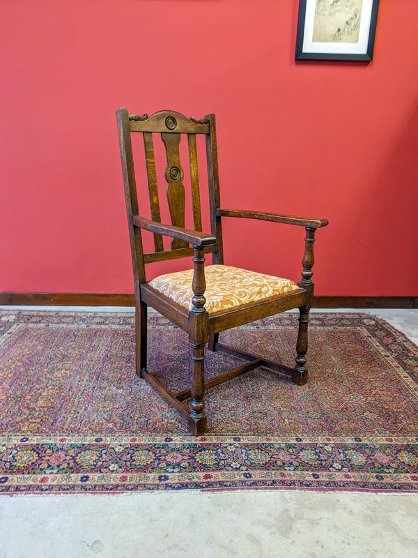Antique Early 20th Century Oak Throne Chair / Armchair