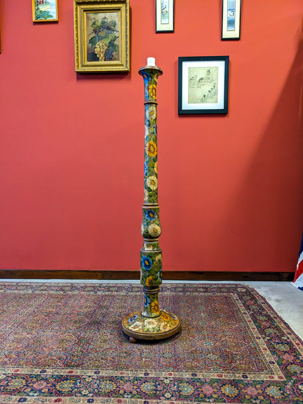 Antique Arts & Crafts Style Hand Painted Floral Floor Lamp / Standard Lamp