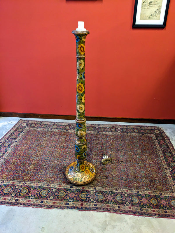 Antique Arts & Crafts Style Hand Painted Floral Floor Lamp / Standard Lamp