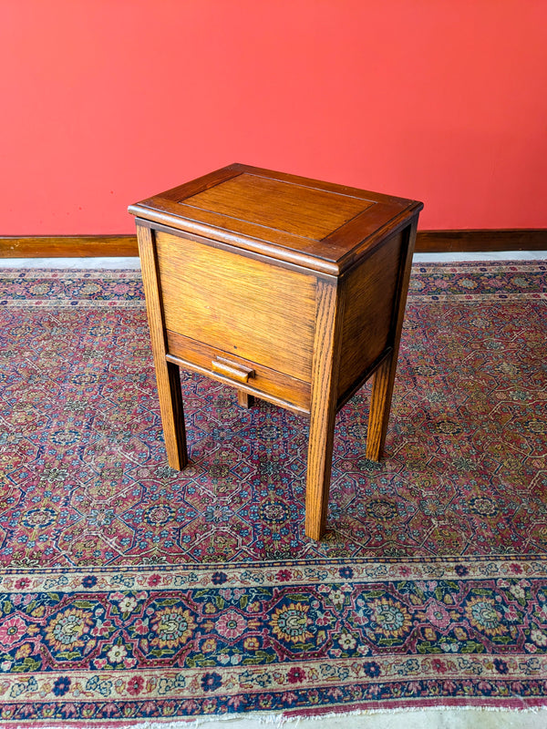 Antique Early 20th Century Oak Sewing Table / Bedside