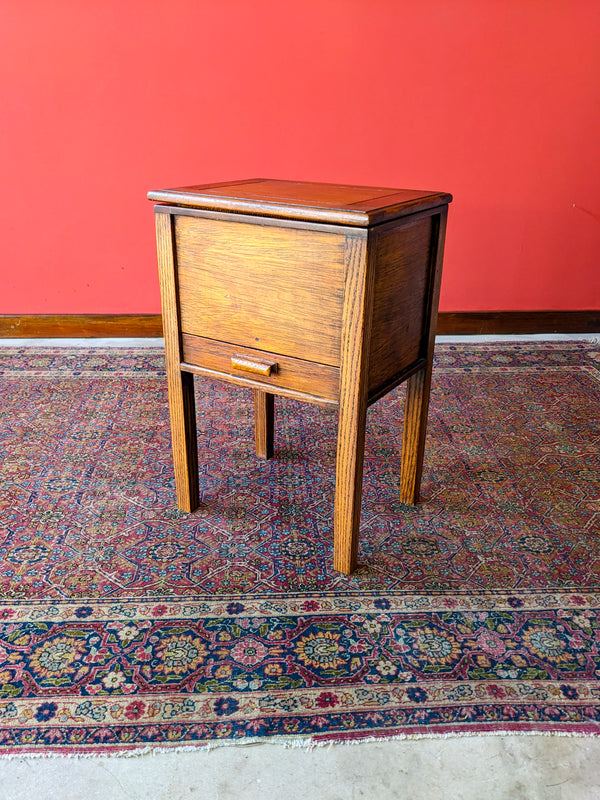 Antique Early 20th Century Oak Sewing Table / Bedside