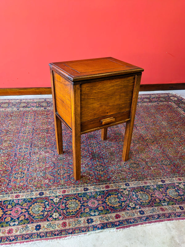 Antique Early 20th Century Oak Sewing Table / Bedside