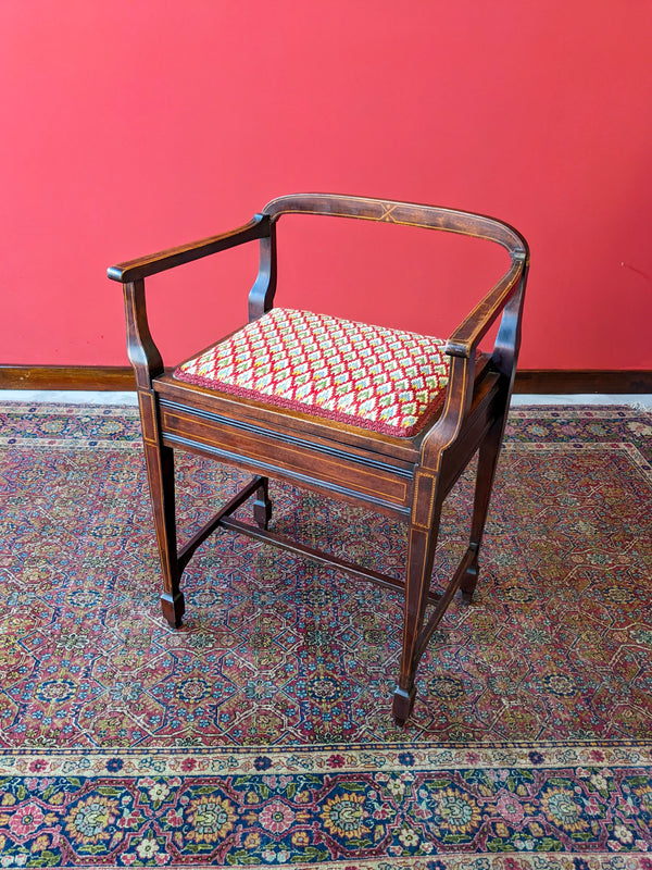 Antique Inlaid Mahogany Edwardian Piano Stool