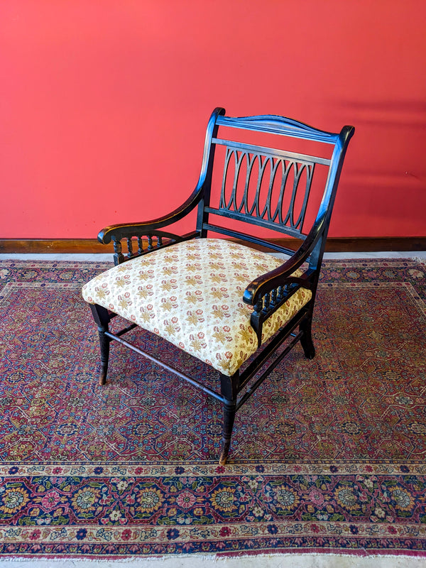 Antique 19th Century Ebonised Mahogany Aesthetic Movement Armchair