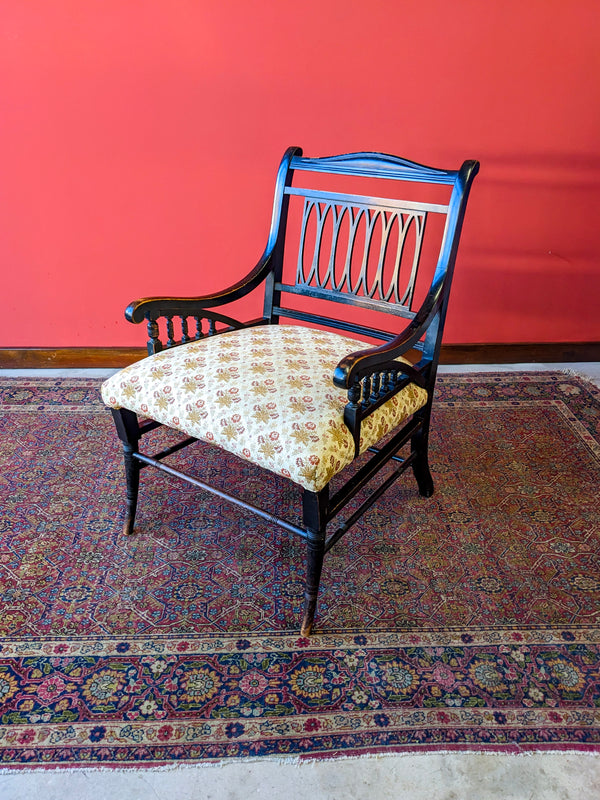 Antique 19th Century Ebonised Mahogany Aesthetic Movement Armchair