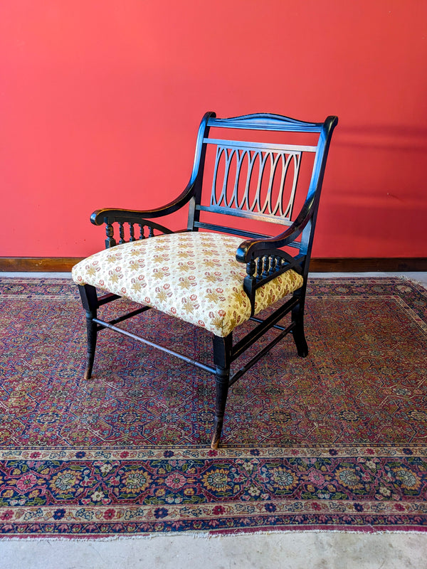 Antique 19th Century Ebonised Mahogany Aesthetic Movement Armchair