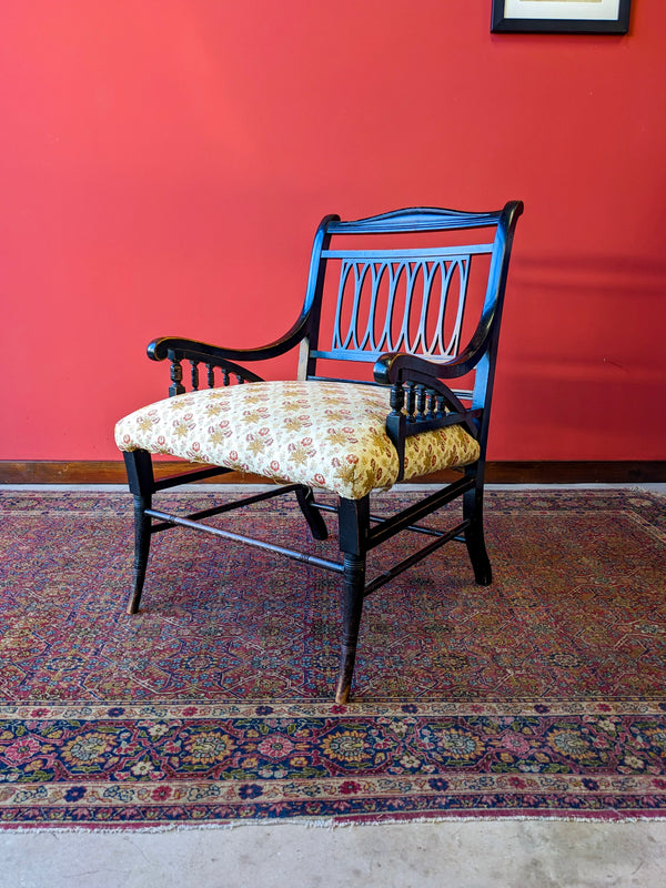 Antique 19th Century Ebonised Mahogany Aesthetic Movement Armchair