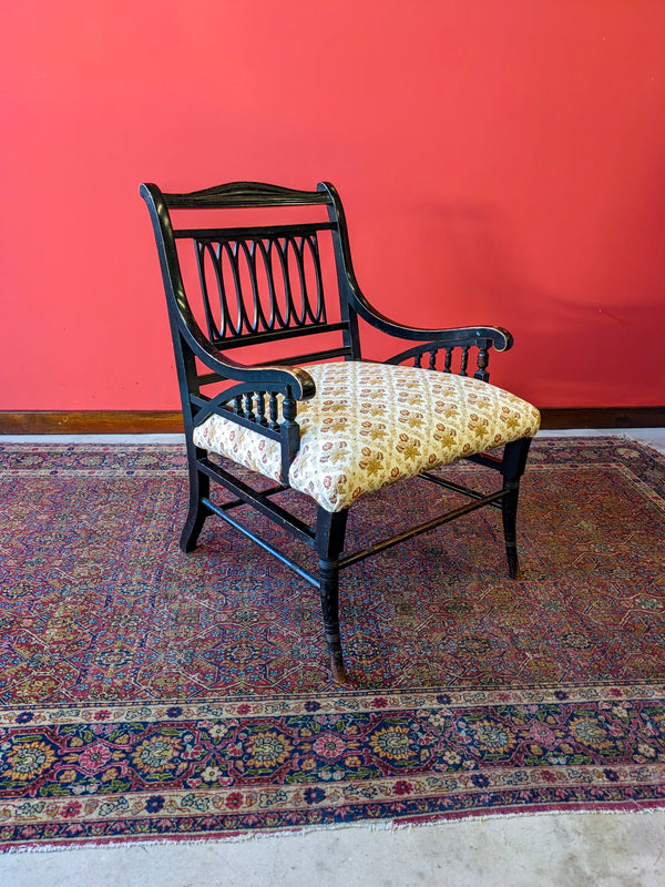 Antique 19th Century Ebonised Mahogany Aesthetic Movement Armchair