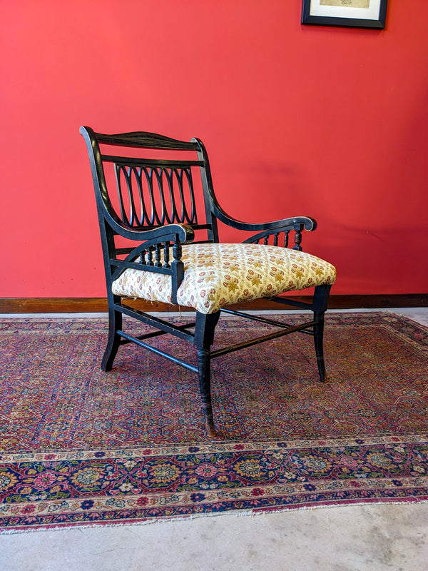 Antique 19th Century Ebonised Mahogany Aesthetic Movement Armchair