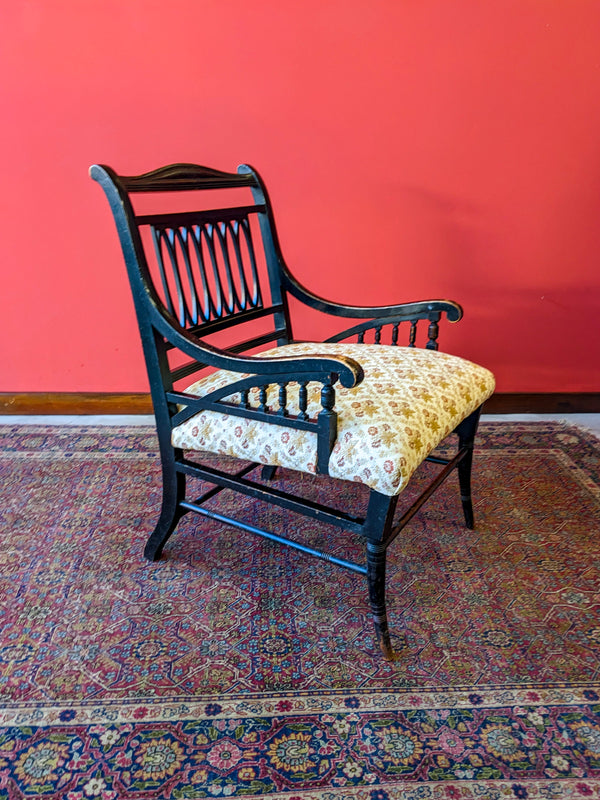 Antique 19th Century Ebonised Mahogany Aesthetic Movement Armchair