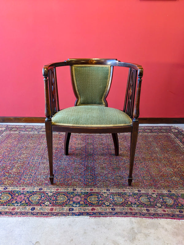 Antique Edwardian Mahogany Inlaid Tub Chair / Armchair